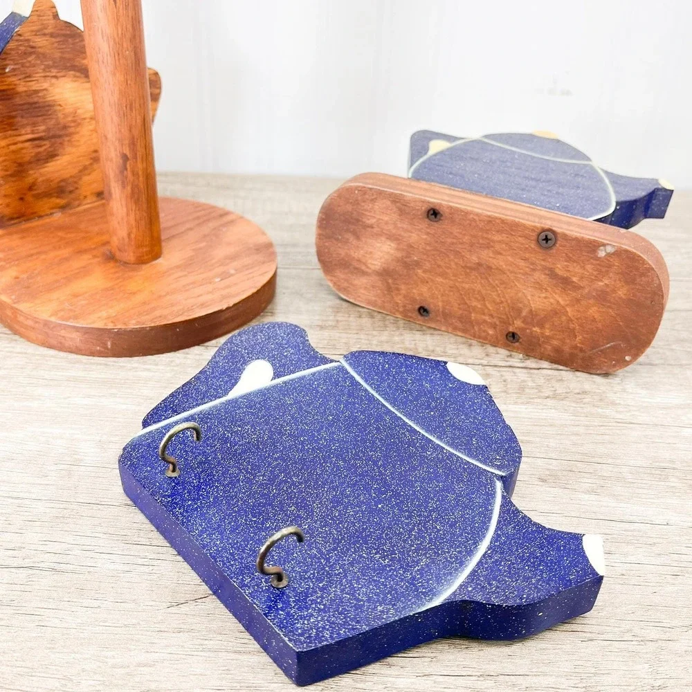 Blue Teapot Kitchen Decor Set:‎ Paper Towel & Napkin Holder, Oven Mitt Hook